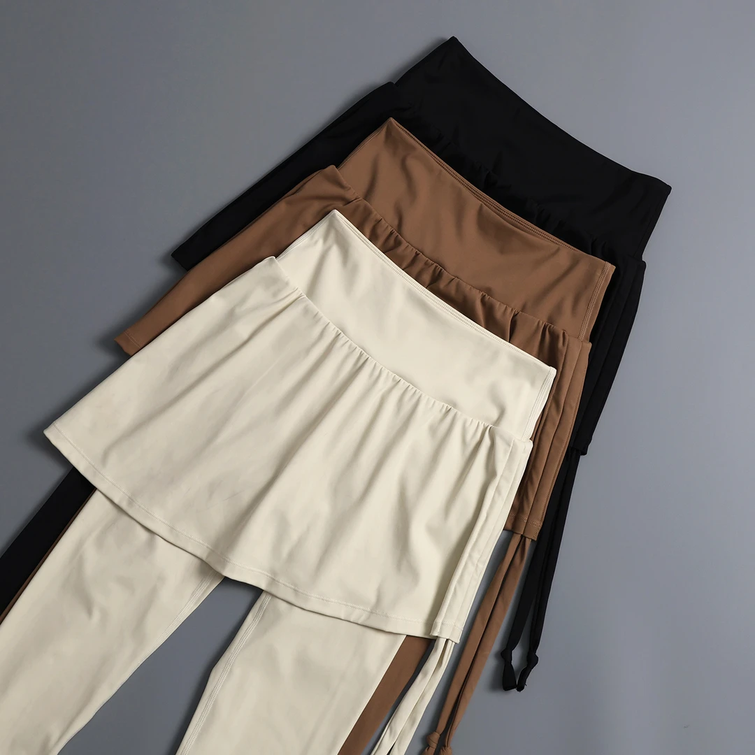 假两件白色瑜伽裤女抽绳跑步紧身遮臀显瘦训练骑行高腰收腹健身裤