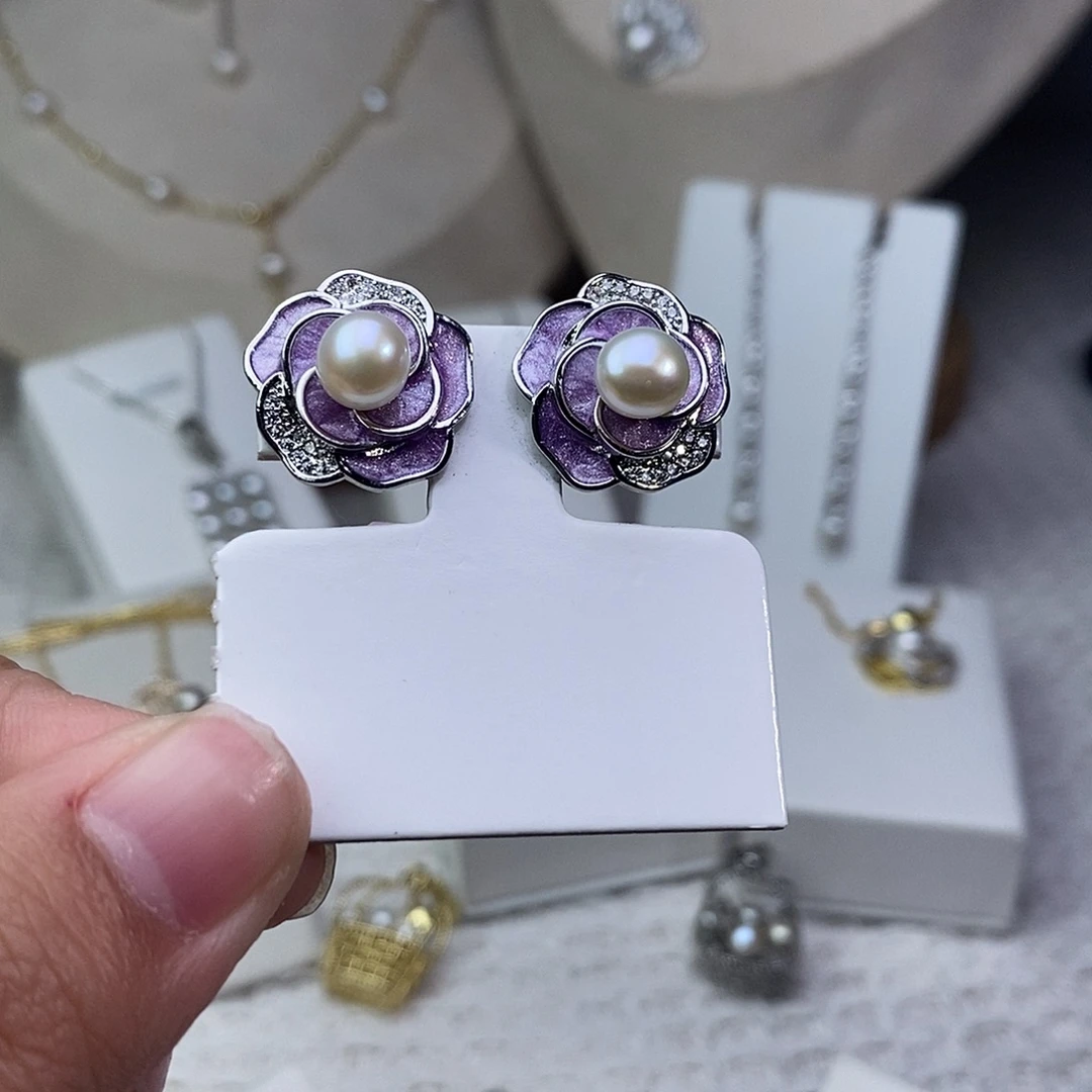 银S925镶嵌淡水珍珠耳饰