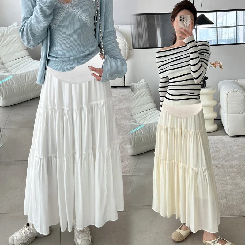 时尚孕妇小众设计感拼接长款半身裙女2025春季季坠感百搭蛋糕长裙