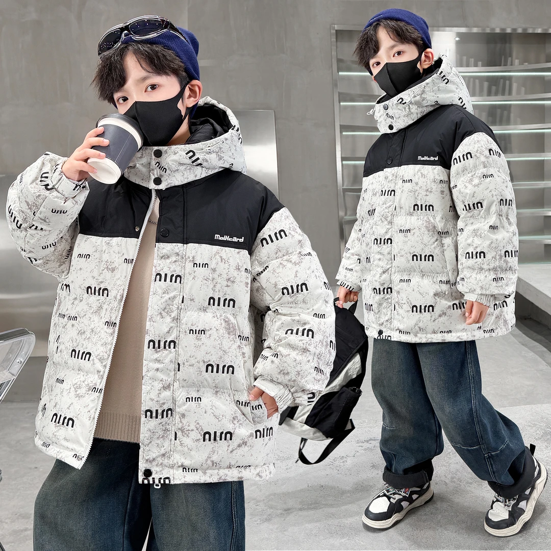 男童棉衣儿童冬装加厚保暖外套中大童拼色连帽棉服男孩子冬季棉袄