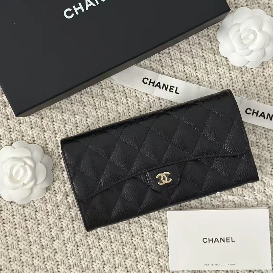99新 Chanel/香奈儿 Chanel黑金荔枝纹cf钱包 25120098-02