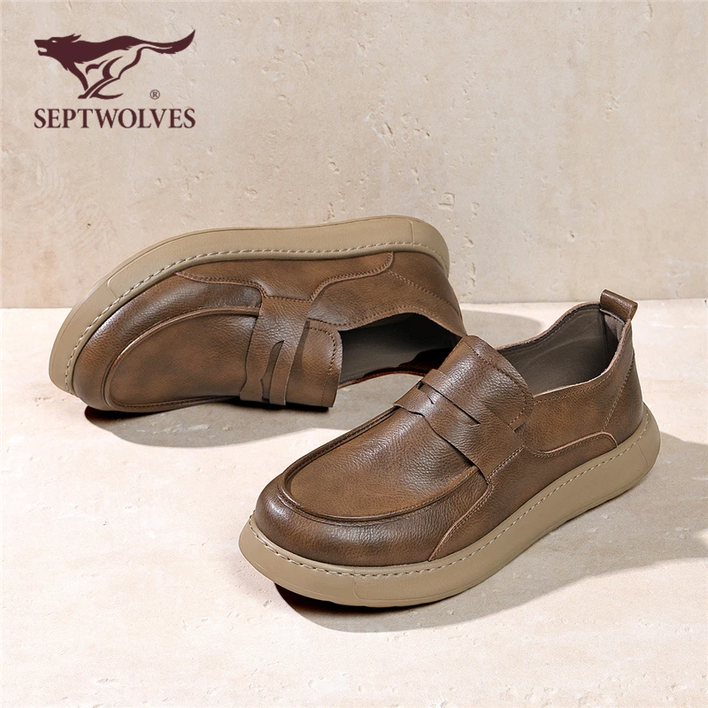 七匹狼乐福鞋男士秋季新款英伦风休闲通勤皮鞋男一脚蹬舒适豆豆鞋