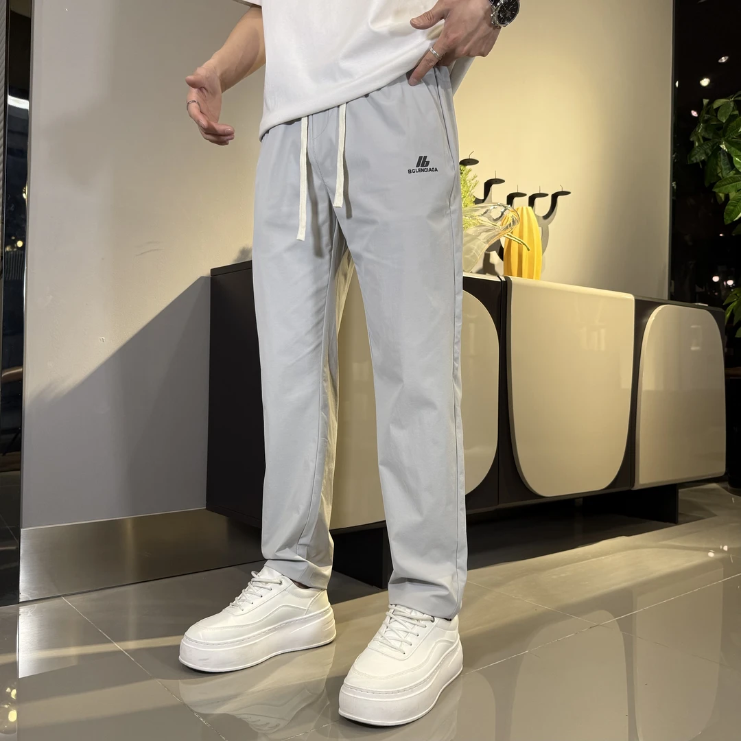 夏季百搭潮流休闲裤薄款弹力时尚宽松直筒裤男士运动春夏透气长裤