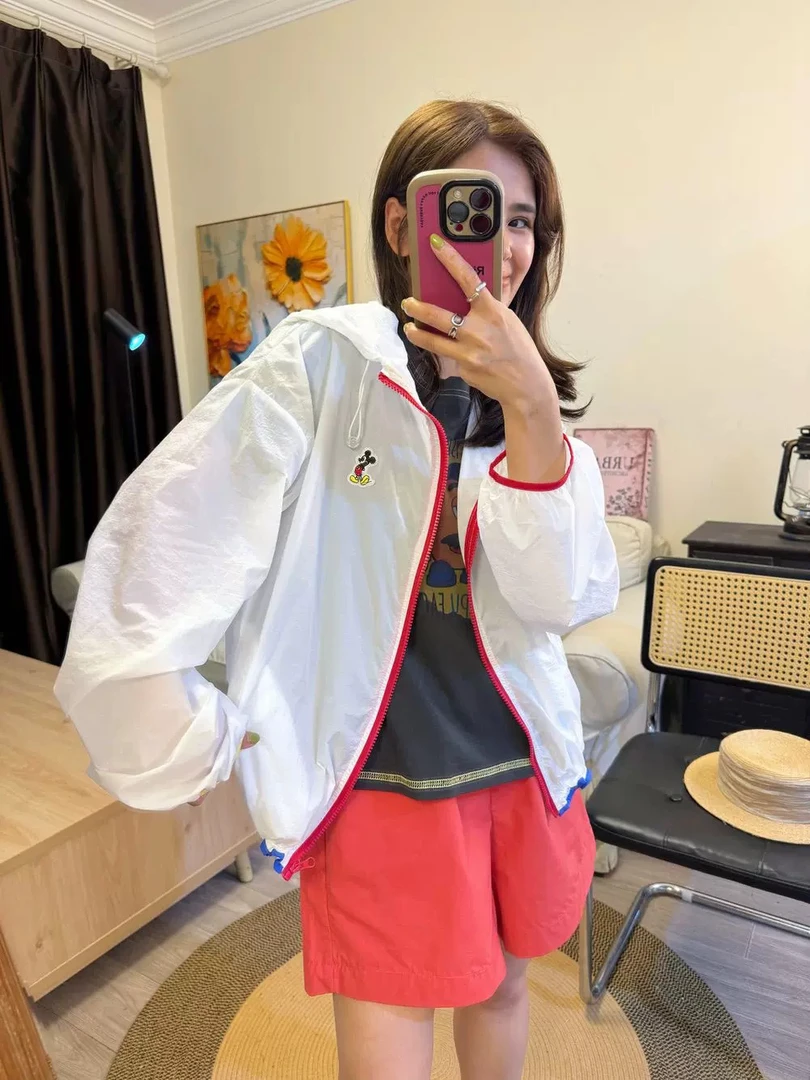 推荐超好看防晒外套！佐伊韩国米奇印花多色撞色薄款连帽休闲夹克