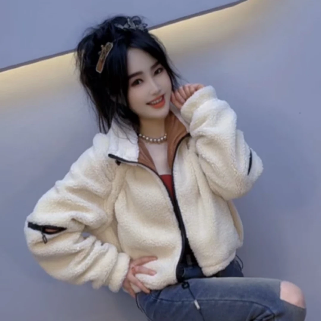 欧美ins设计风秋冬甜酷毛外套短款时髦保暖减龄