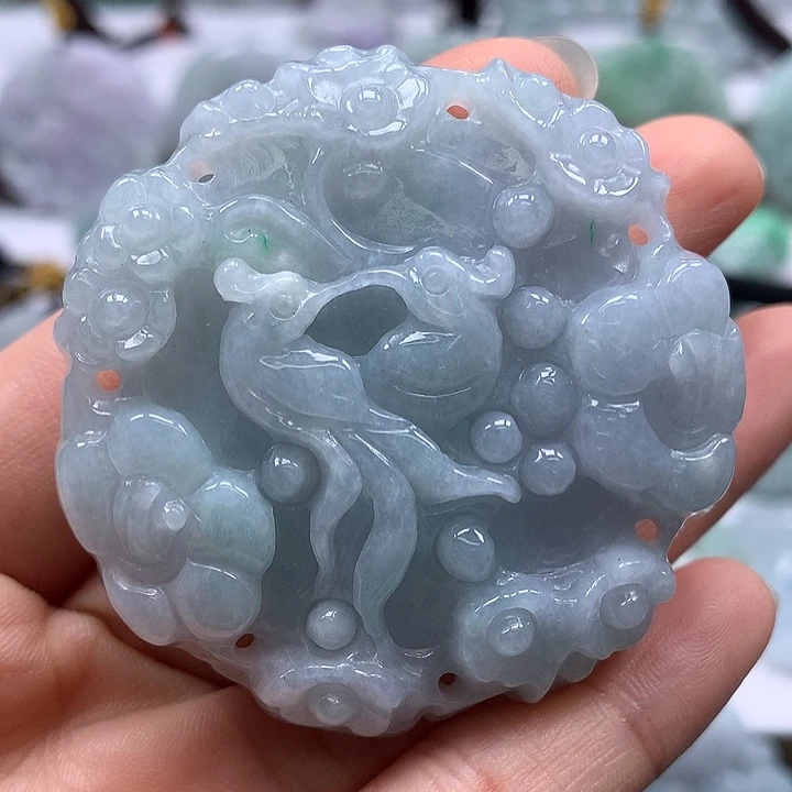 翡翠未镶嵌颈饰花开富贵两面工艺福利