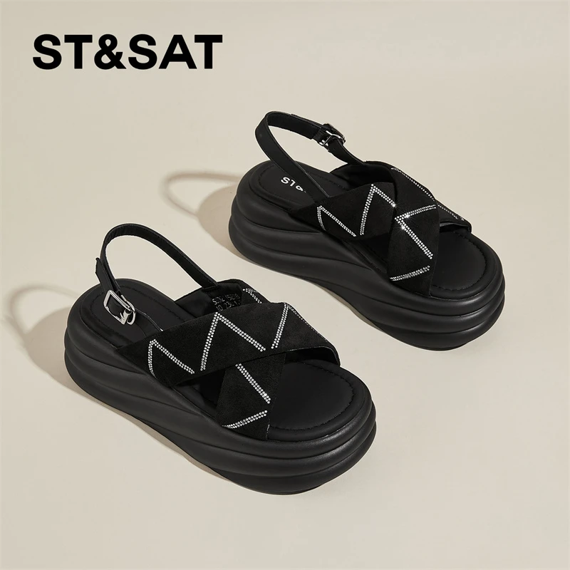 星期六厚底凉鞋女2025新款夏季外穿松糕底增高沙滩罗马凉拖鞋女Z