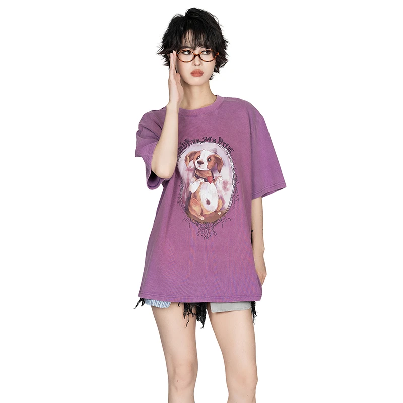 ANDREA MARTIN2025夏季新款短袖T恤女时尚印花圆领宽松上衣