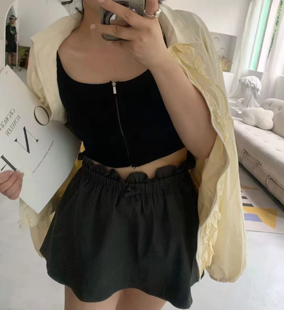 洗水棉松紧要高腰半身裙裤女夏季短款辣妹A子裙