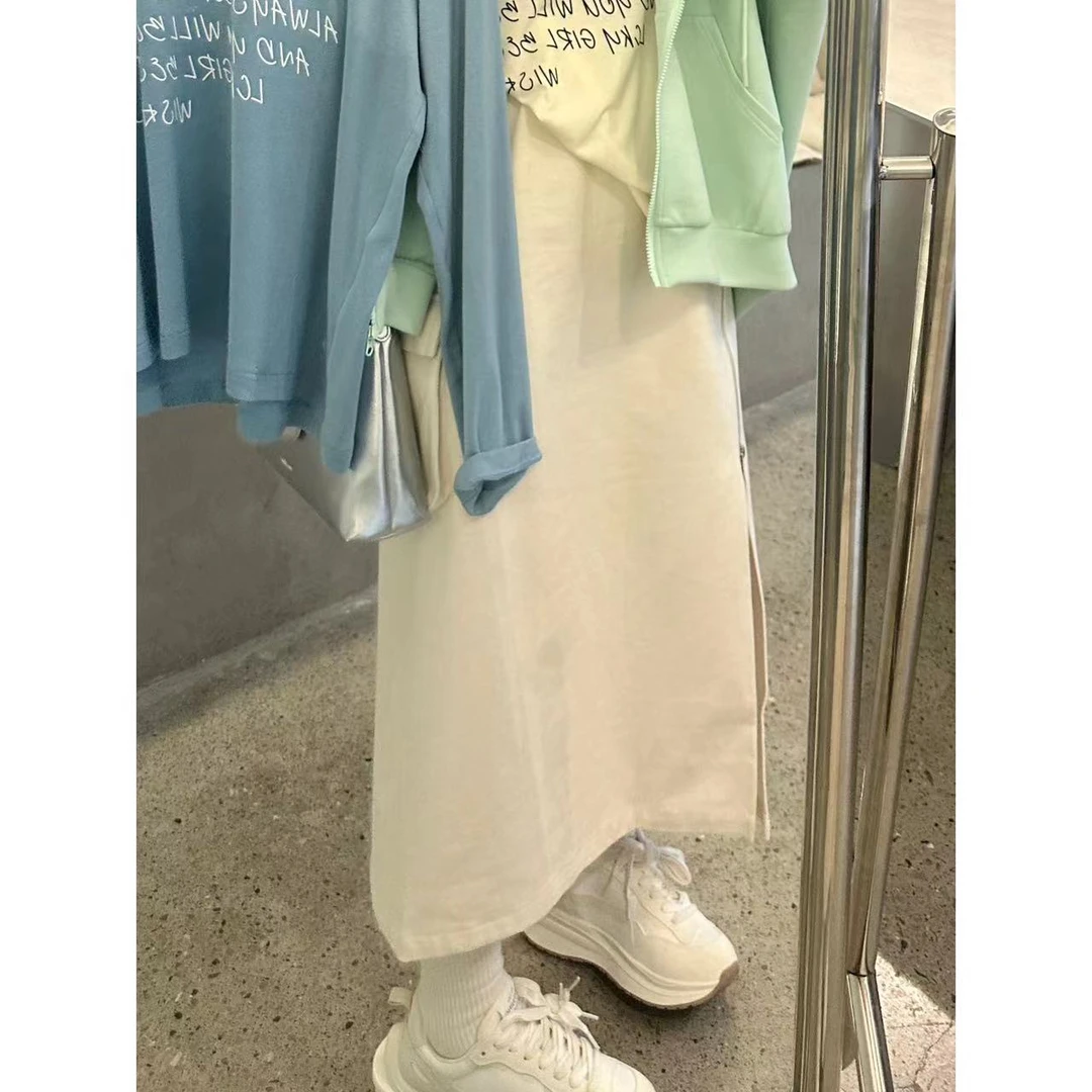 晶咕【月牙城】拉链侧开叉设计高腰半身裙百搭夏季时尚