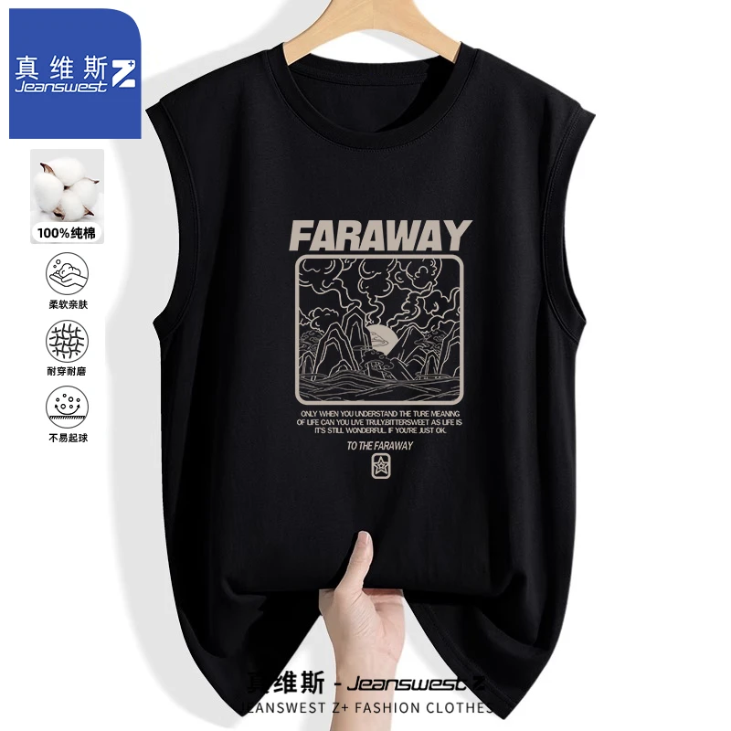 真维斯Z美式纯棉无袖T恤衫夏季潮流高街百搭黑色背心运动休闲坎肩