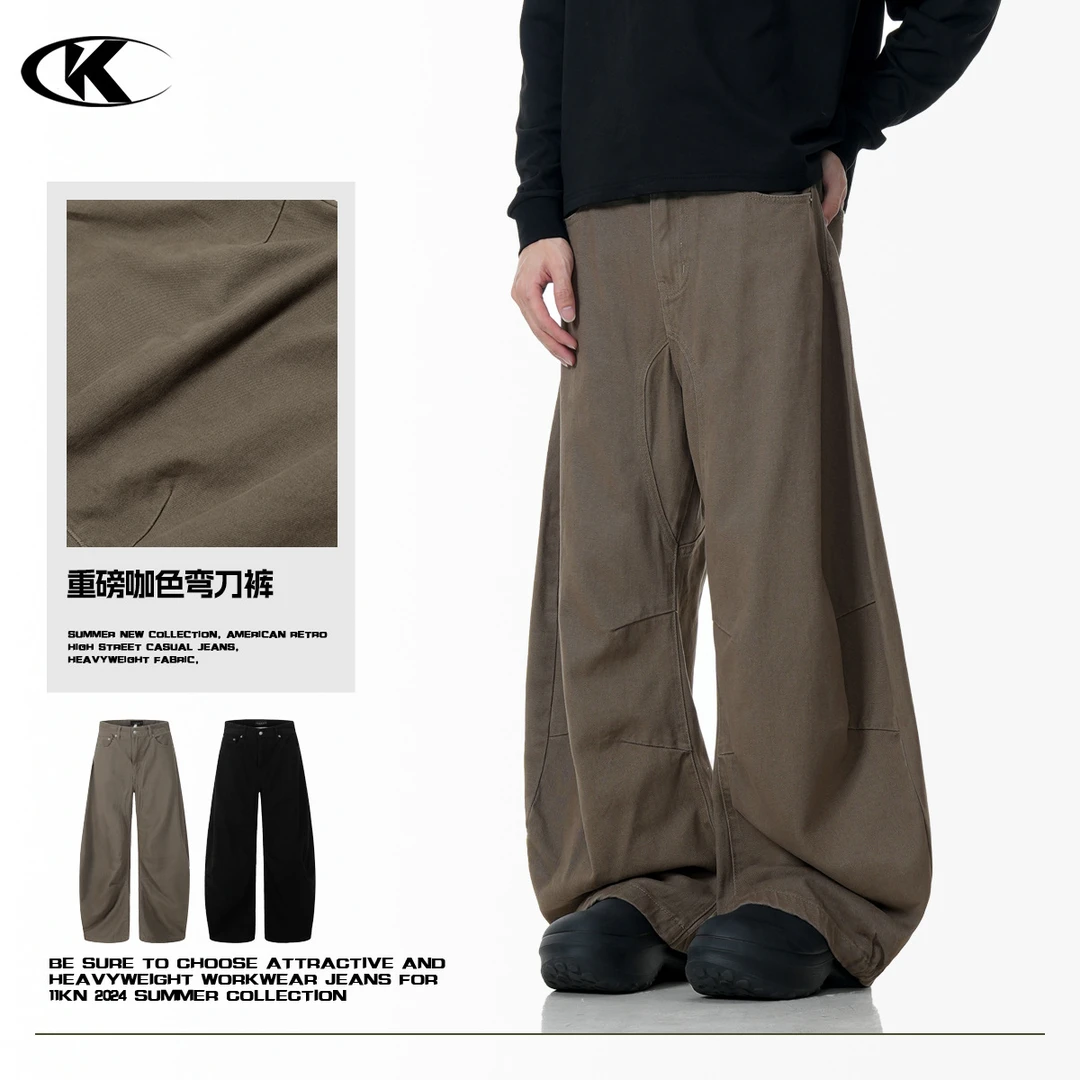 【鲨了个鱼】美式复古廓形香蕉裤休闲宽松伐木潮流工装弯刀牛仔裤男