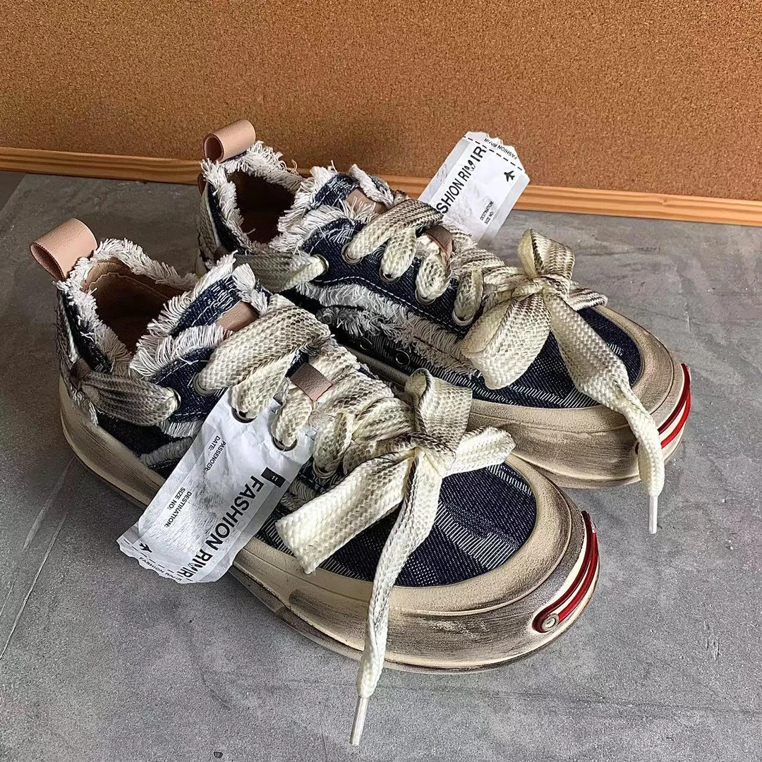 开口笑帆布鞋新款牛仔檀健次同款厚底增高百搭脏脏鞋小白鞋女