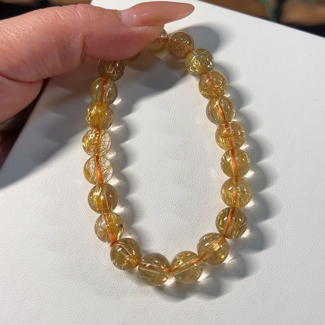 发晶手串未镶嵌天然巴西钛晶9mm透体单圈手串