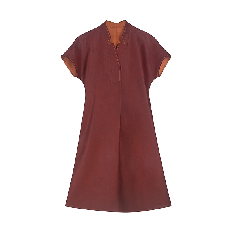 2025夏季新款香云纱100桑蚕丝时尚气质红云纱连衣裙CD25051402