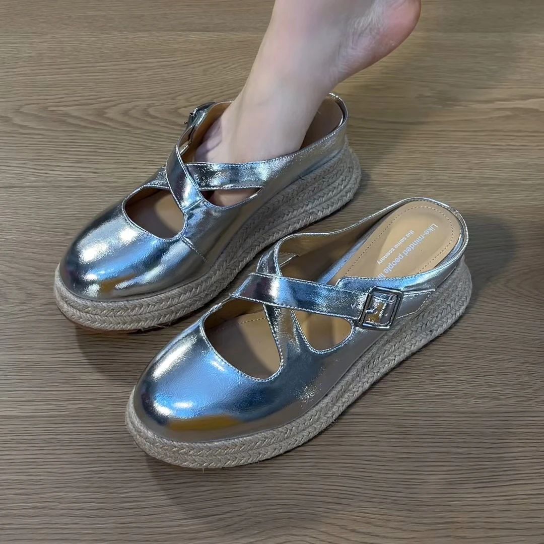 拖鞋2025年新款 交叉绑带 粗跟厚底包头拖鞋夏季外穿时尚拖鞋