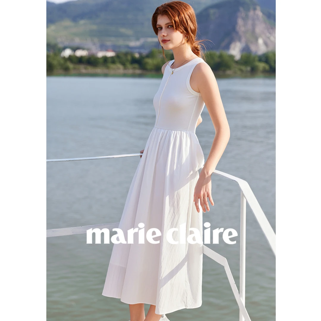 白色无袖长款连衣裙女新款秋冬高级感打底气质优雅a字裙