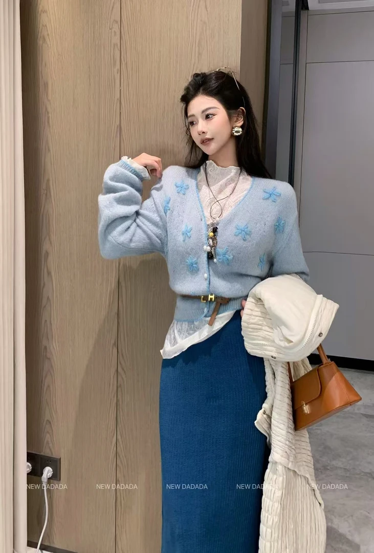 利达 NEW DADADA 小香风新时尚百搭气质温柔提花毛织上衣CPM2603