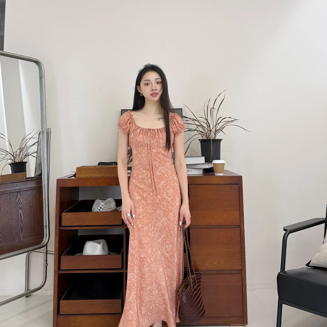 玻璃花房丨100桑蚕丝45°斜裁丨16姆米双绉短袖连衣裙-MY6060