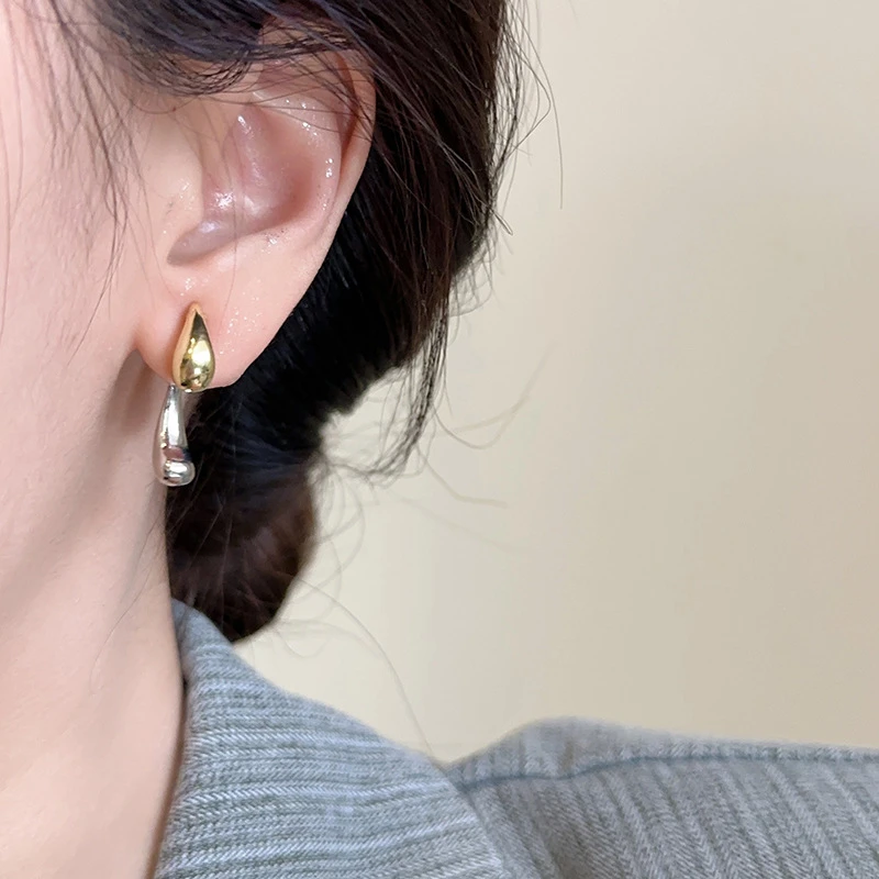 铜合金耳饰日常通勤百搭水滴撞色女简约冷淡风蚊香盘耳夹无耳洞