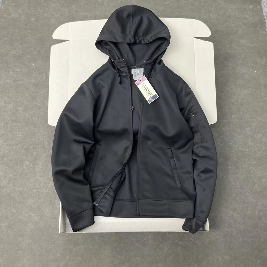 美单 有大码 男士运动休闲连帽空气层纯色针织卫衣开衫外套