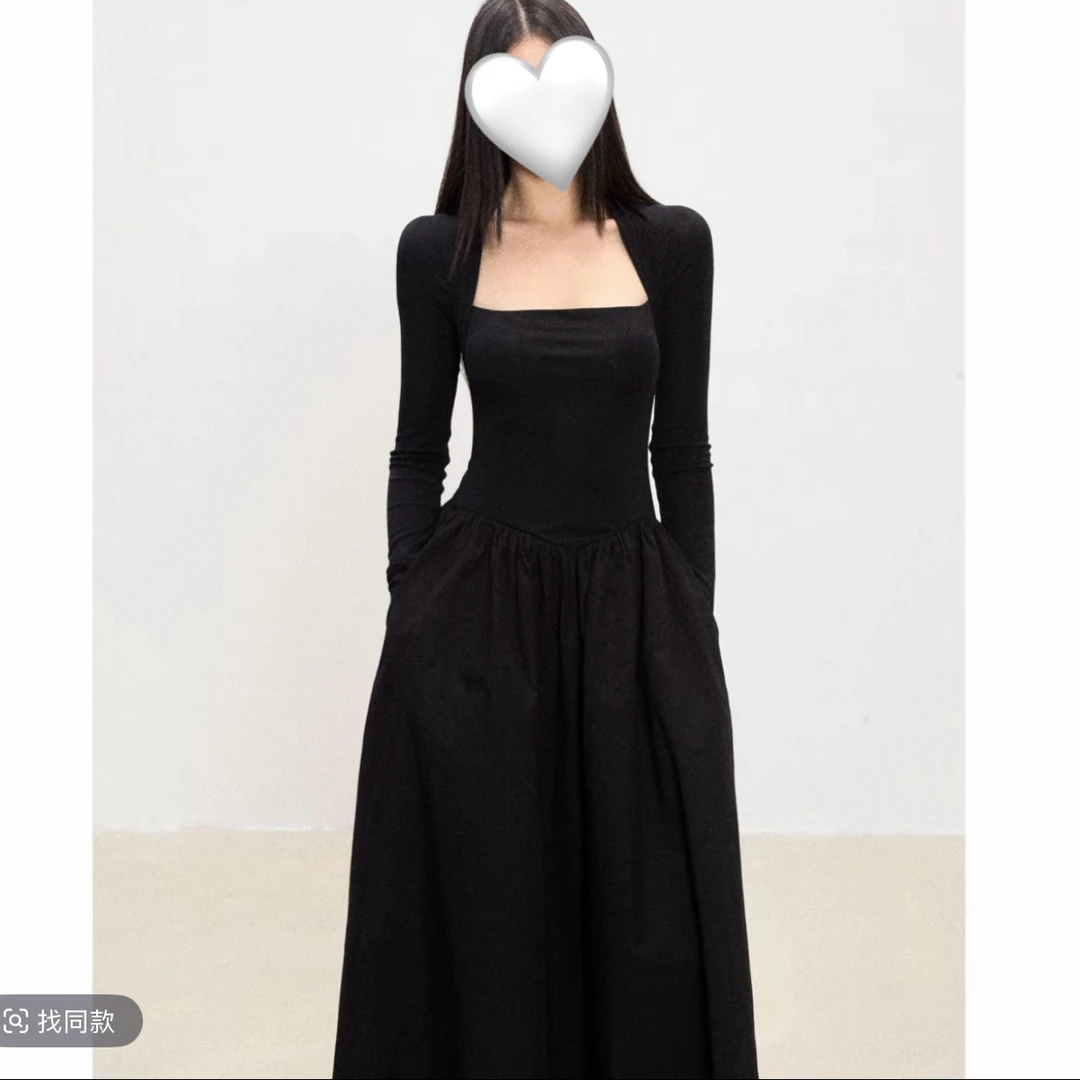 【天鹅少女】2025秋冬新款法式复古纯欲风黑色收腰百搭显瘦连衣裙