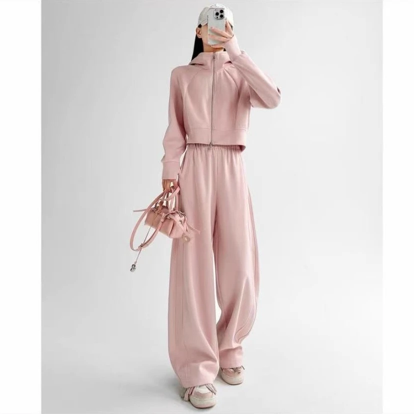 2025春秋季宽松套装女装新款休闲时尚连帽卫衣+卫裤两件套