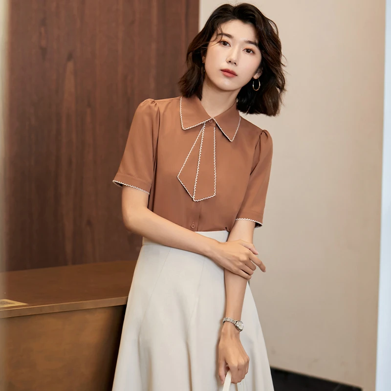 【夏日清仓】22SUCS106橘色衬衫女设计感小众气质宽松洋气