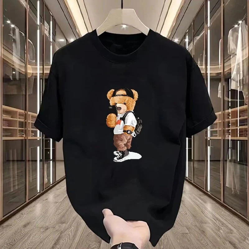 仓石一树潮牌男士小熊短袖T恤百搭夏季宽松潮流卡通印花情侣半袖