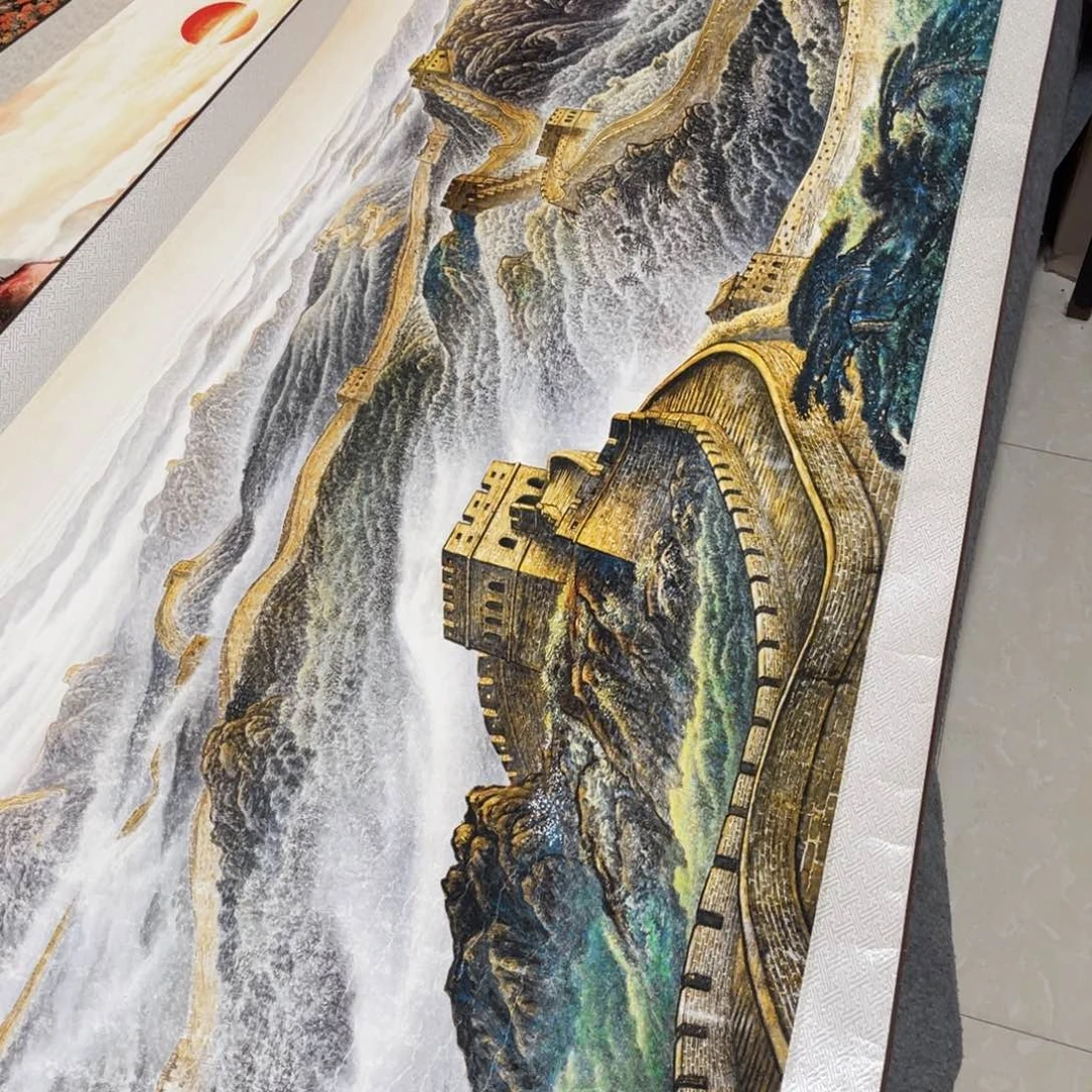 金色长城八尺竖幅东方美学装饰画260*80