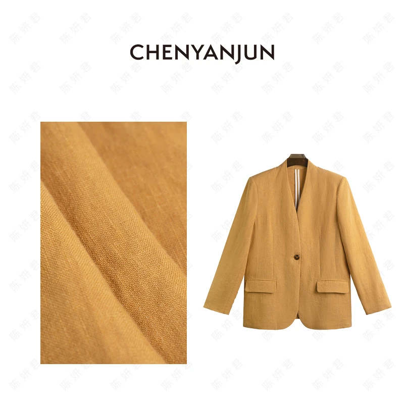【雪大】南瓜色夏季高级感无领色织亚麻西服 CYJ-WWO319-W836