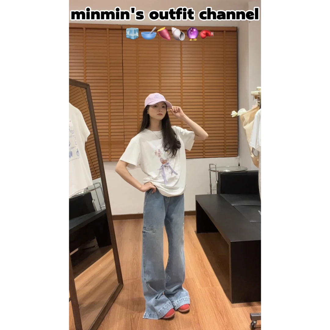 【卡布里蓝】韩代myna*niu同款！侧边口袋设计直筒牛仔裤～