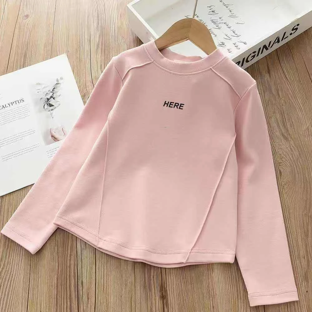 秋季洋气百搭童装2025秋款儿童女童圆领打底衫宝宝中大童白色T恤