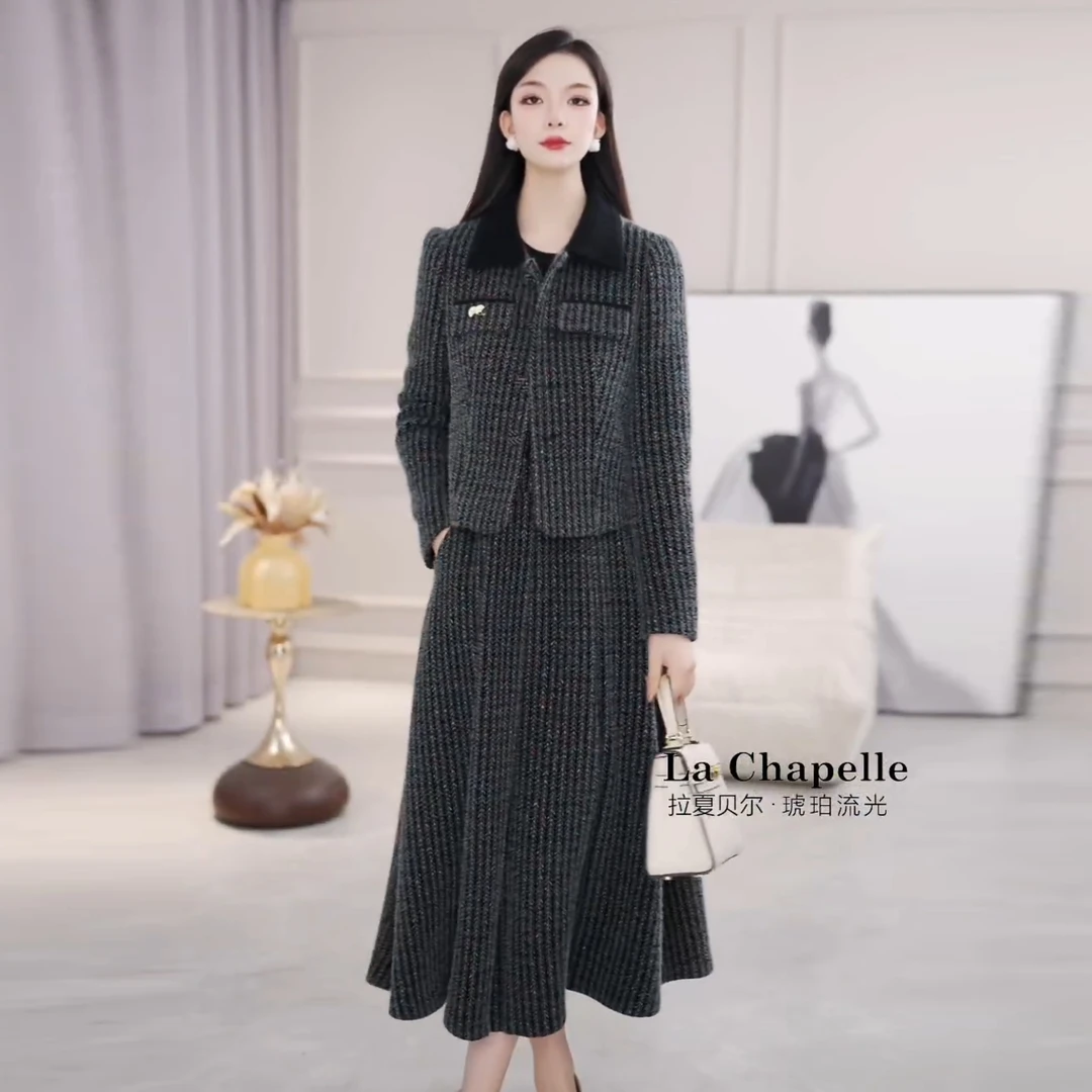 加绒加厚套装裙2025秋冬新款气质优雅精致大方减龄两件套连衣裙女