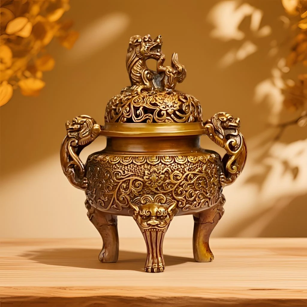 李迎春手工非遗铜香炉 仿大明狮子炉 苏工纯铜精炼失蜡铸造