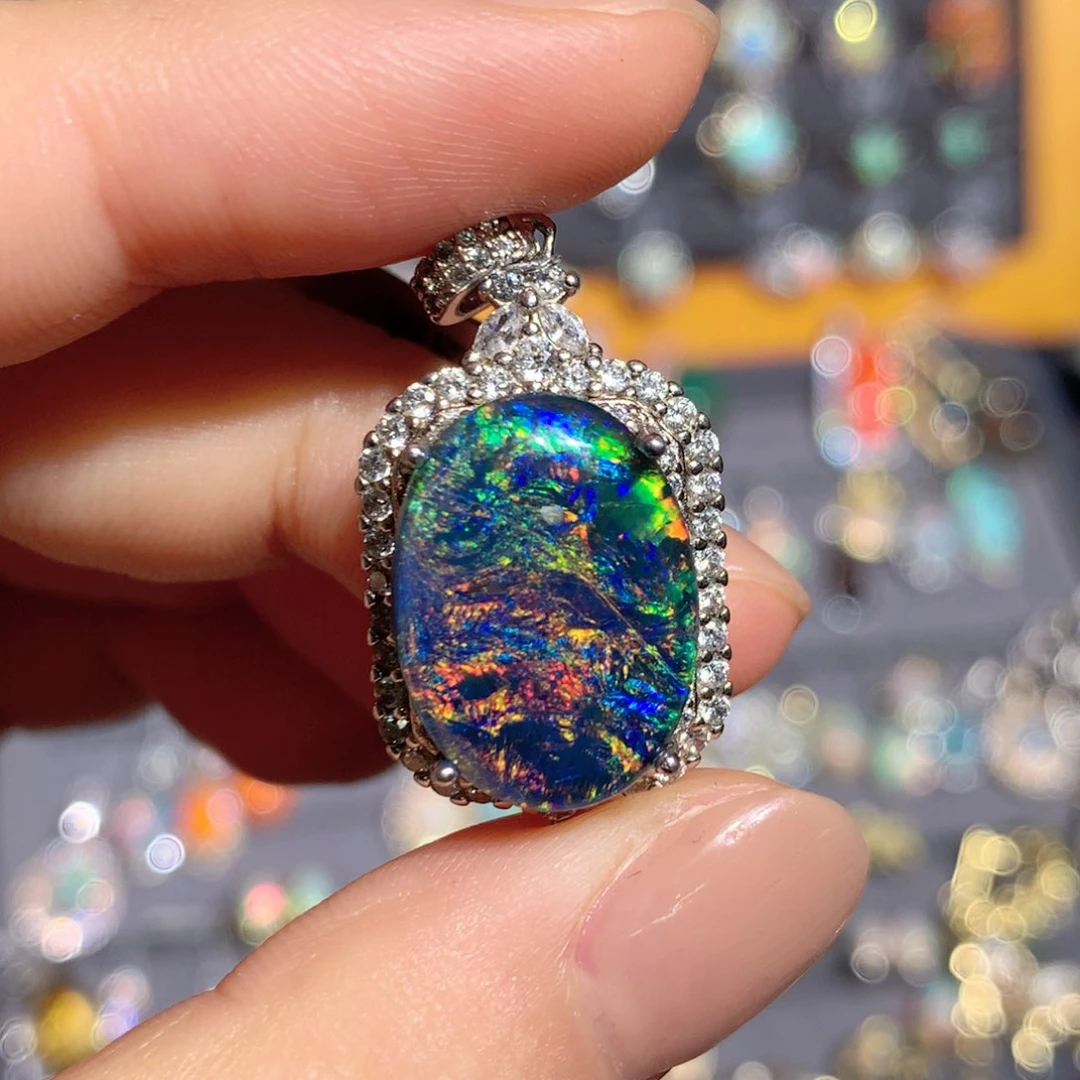 欧泊银S925镶嵌欧泊吊坠t