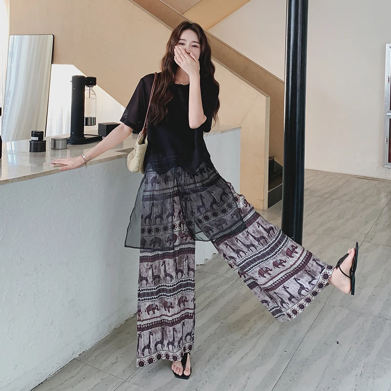 夏季新中式气质高腰时尚复古连体休闲减龄短袖款套装两件套修身