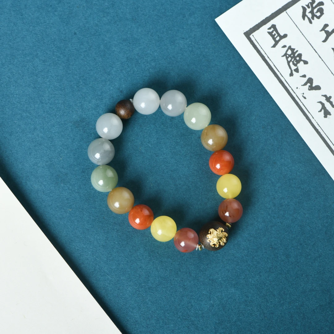 和田玉多宝珠手串白奇楠沉香凤九银s925