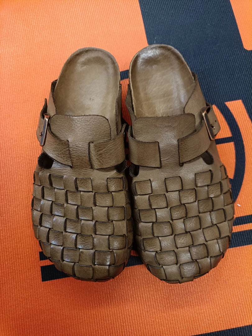 【娜姐真皮女鞋】2025网红夏季 水洗手工纯皮勃肯编织女鞋女士