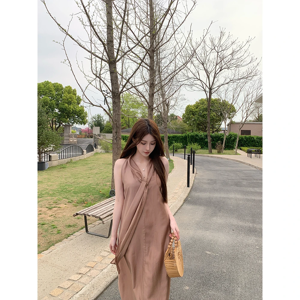 Breezy Z【不遇烟岚】夏季法式温柔长裙气质飘带领连衣裙 BZ5DSL10