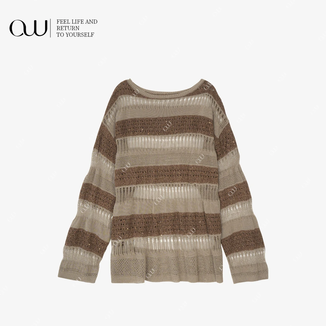 【老白不白】【比利时人鱼】时尚条纹针织撞色拼色袖针织OW252ZZ033C