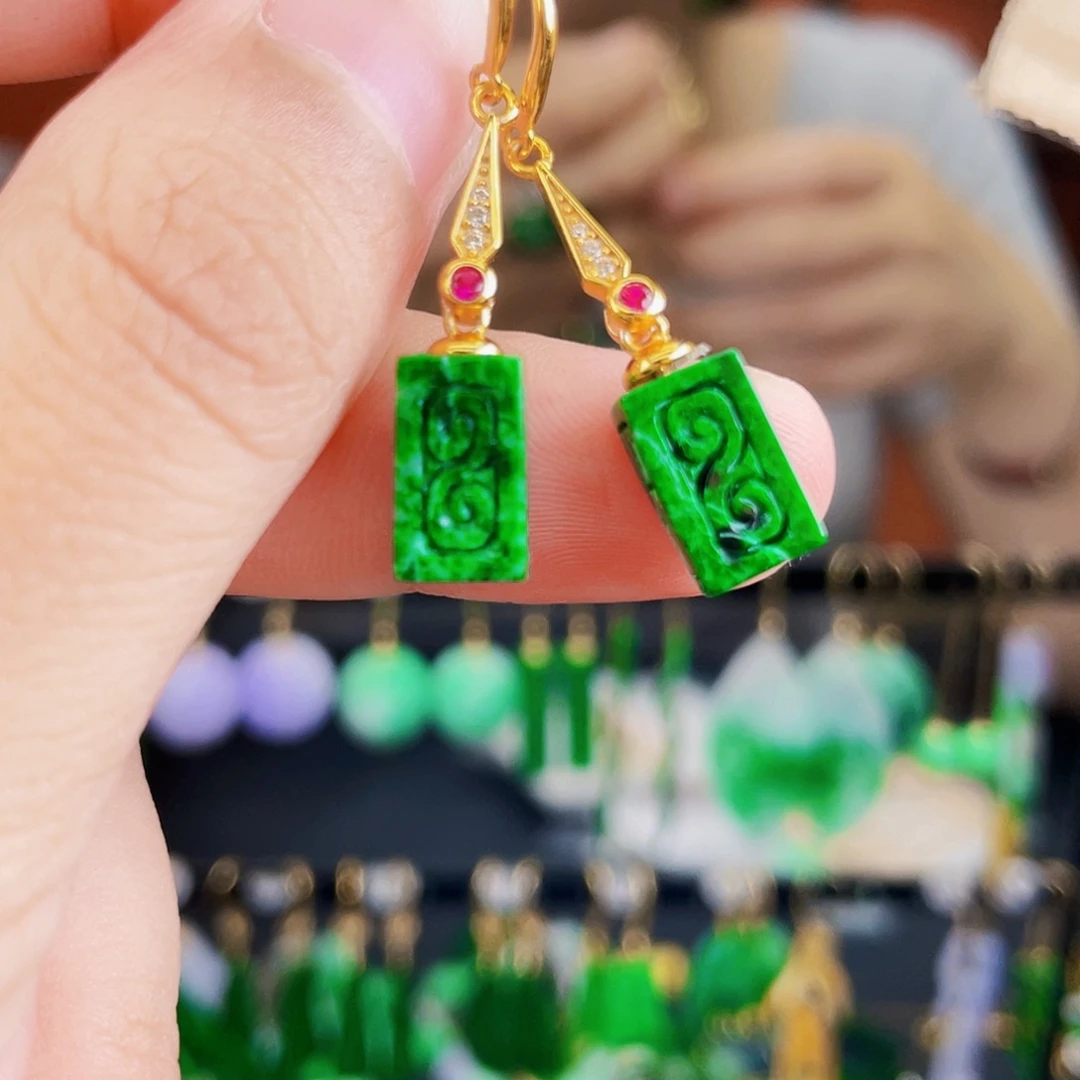 翡翠银S925镶嵌耳饰饰品