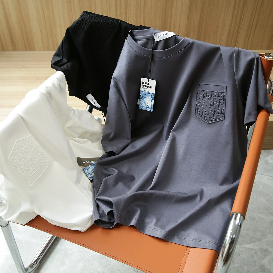 意式轻奢！80支液氨丝光匹马棉3D浮雕印花夏季情侣高端短袖T恤2512