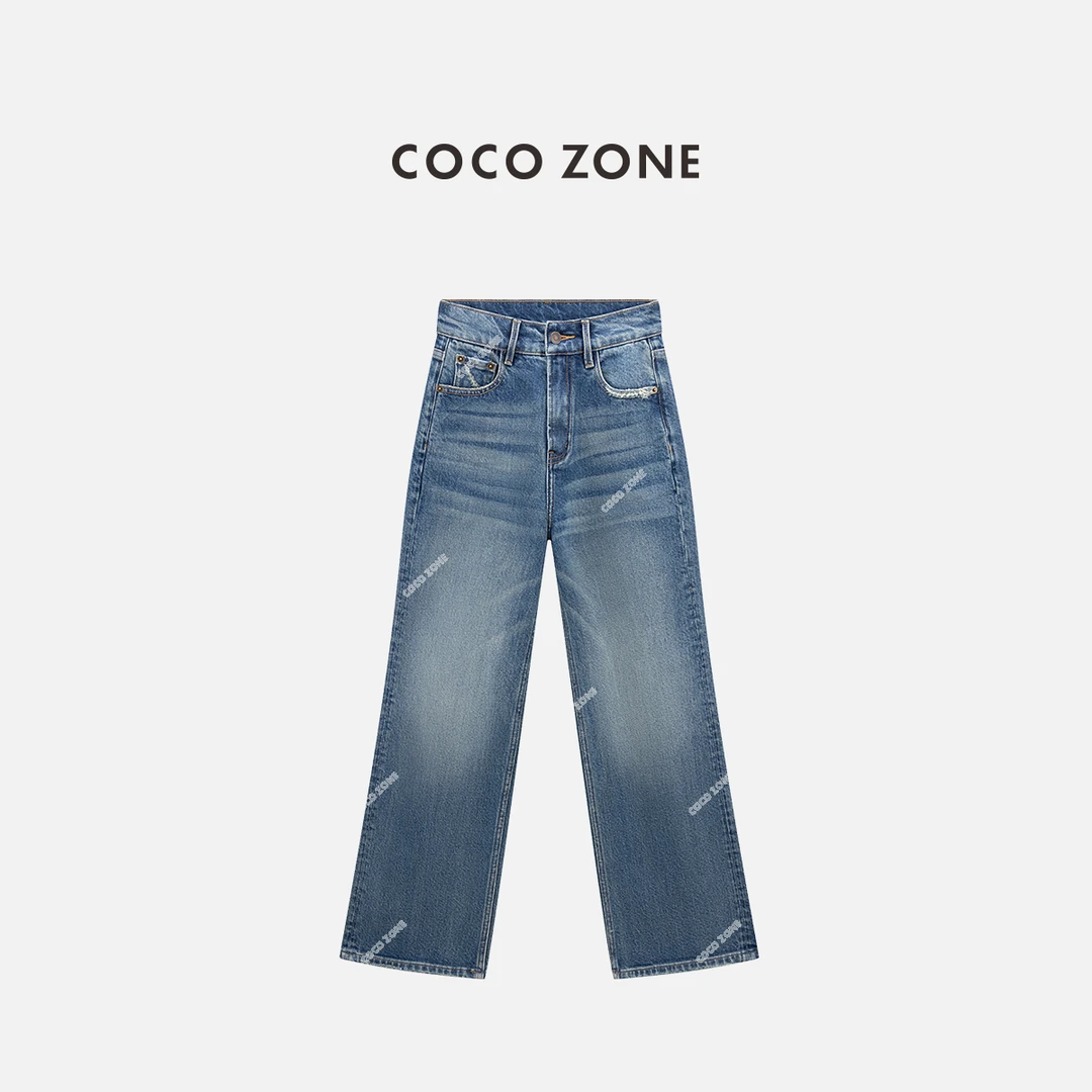 COCO ZONE 刘一一 美式复古水洗牛仔裤百搭显瘦直筒裤CC1C1751
