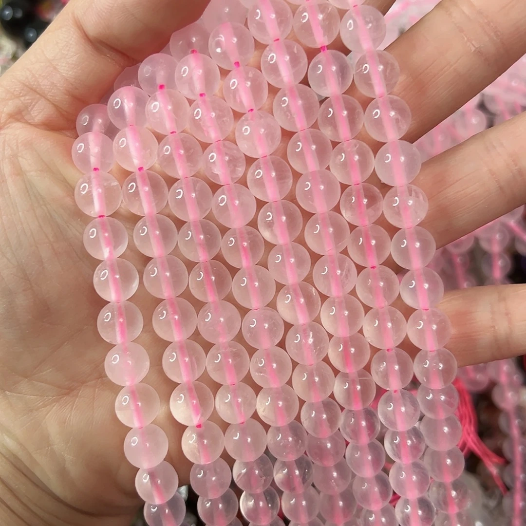 玛瑙/玉髓未镶嵌珠宝半成品，卡8高透粉水晶一条