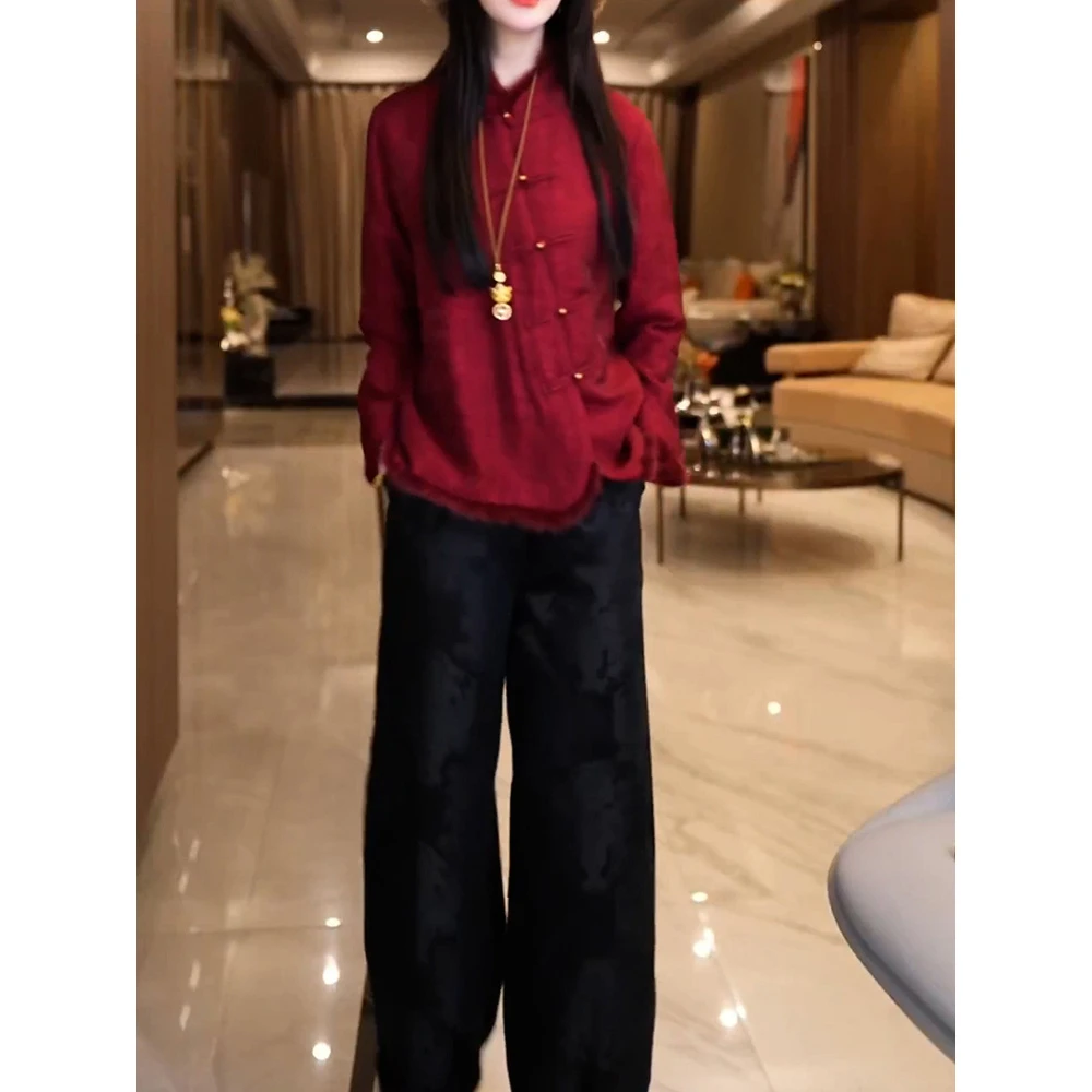 新中式国风套装2025秋冬新款高级洋气轻奢保暖夹棉上衣裤子两件套