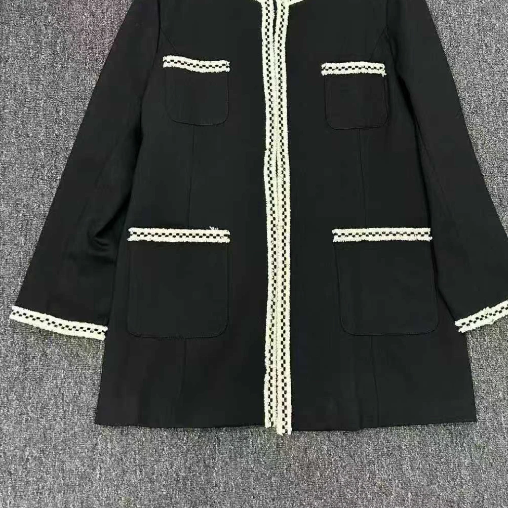 小香风中长款女2025冬季新款西装弹力修身黑色外套女