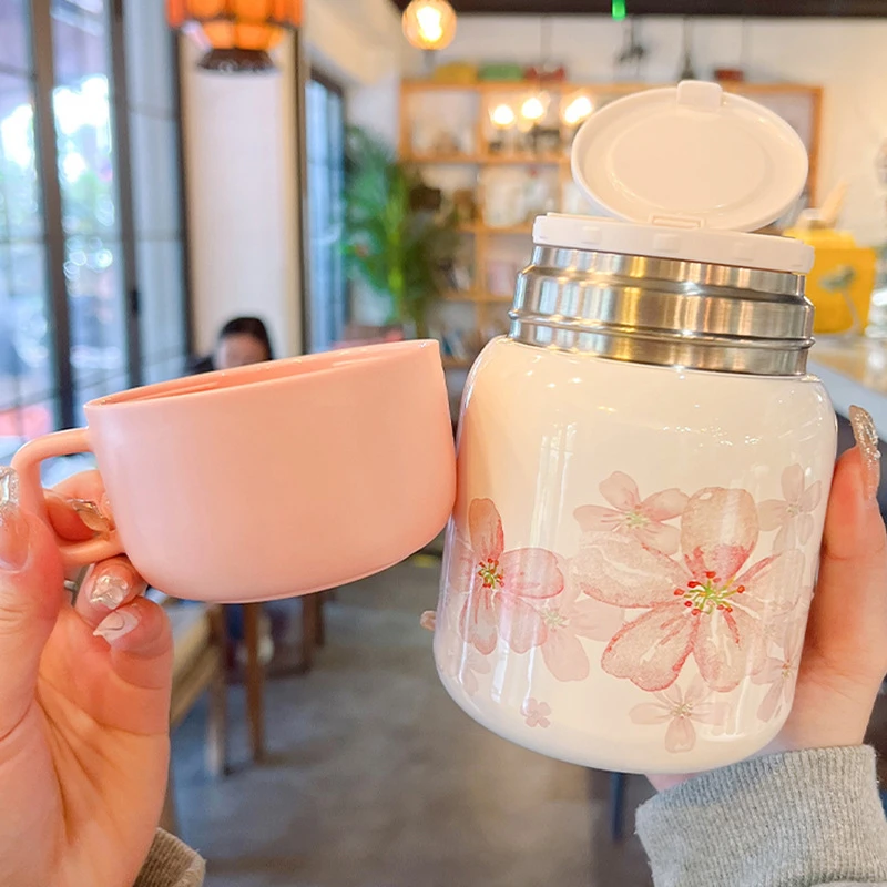 DCLOUD316焖烧杯郁金香手柄盖保温杯带餐勺大容量生日礼物送女生