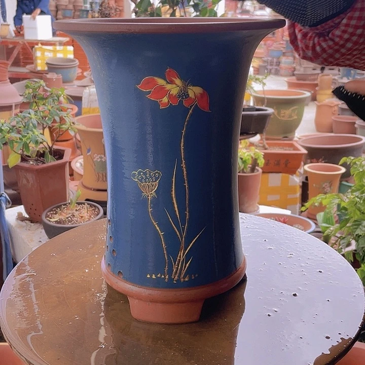 紫砂宜兴紫砂蓝色兰花盆清趣大