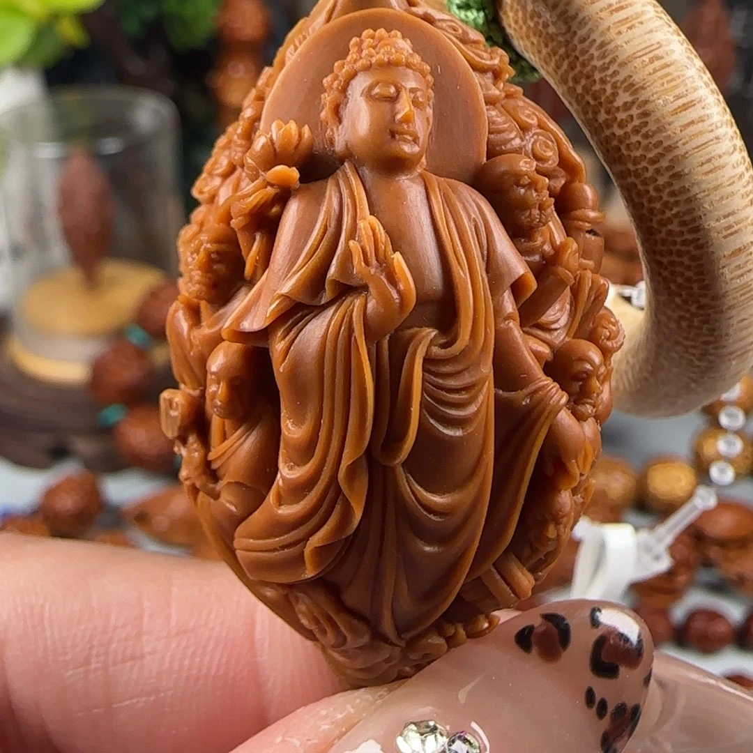 手串/手链橄榄核宽2.8鸡血红水晶核满工十八罗汉拜如来大单颗